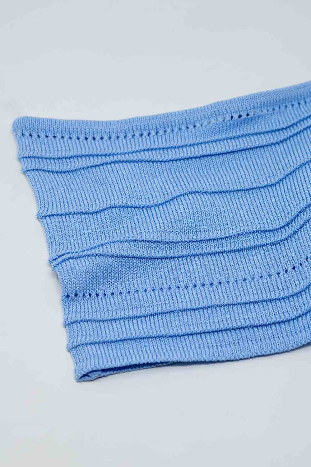 Top bodycon en maille sans bretelles Bleu clair