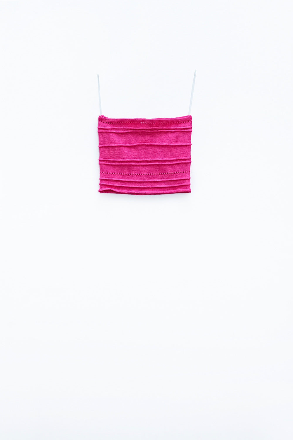 Top bodycon en maille sans bretelles fuchsia