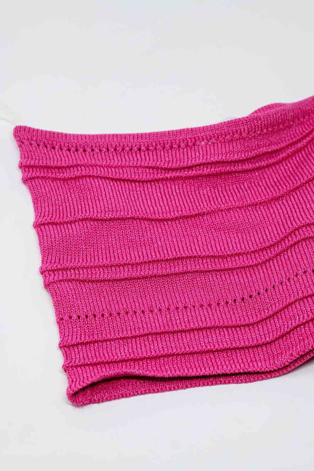 Top bodycon en maille sans bretelles fuchsia