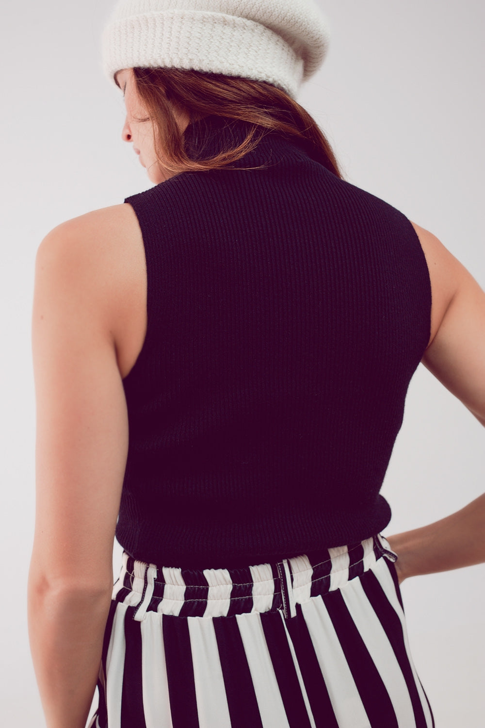 Top col montant en maille noir