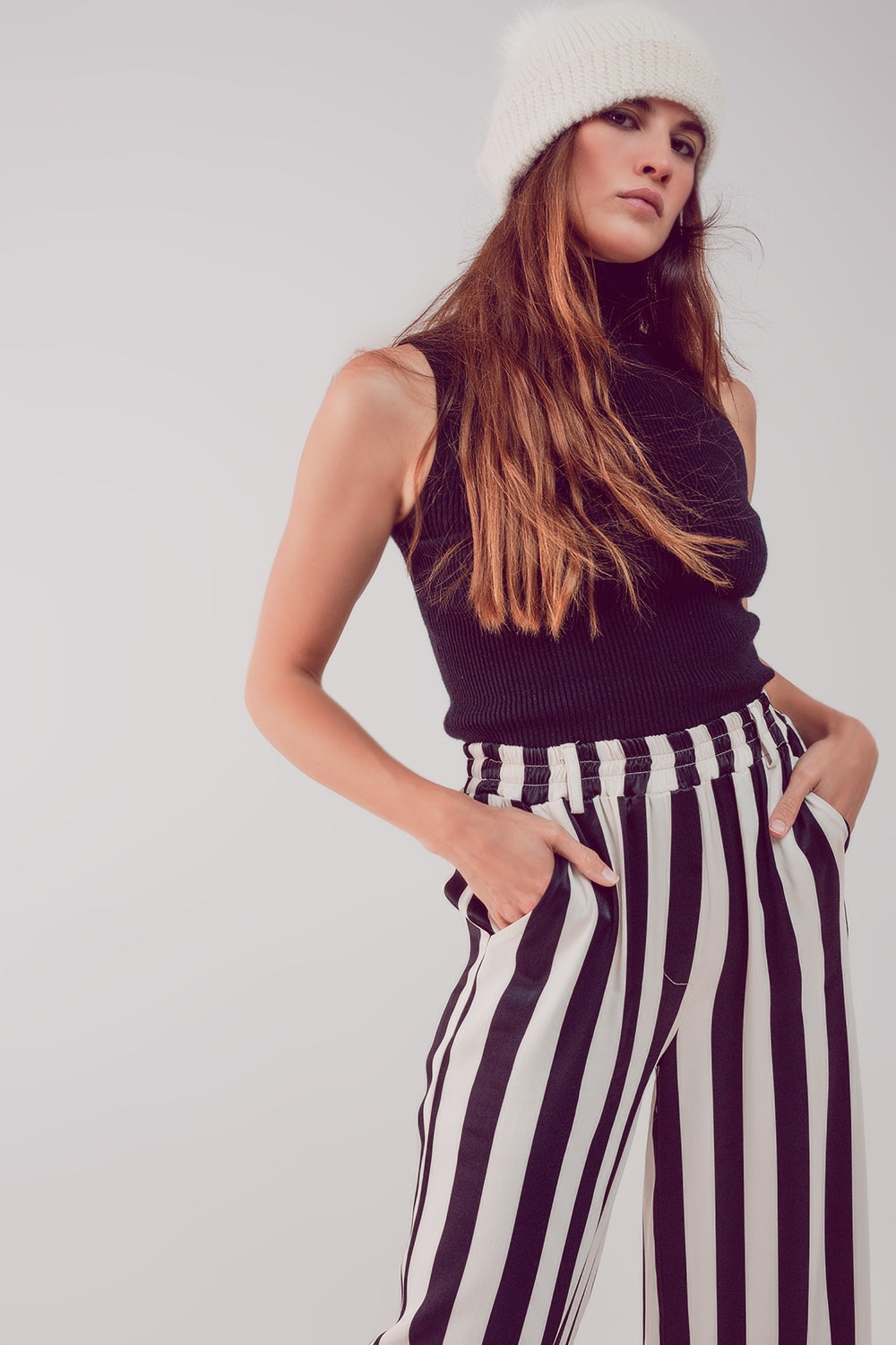 Top col montant en maille noir
