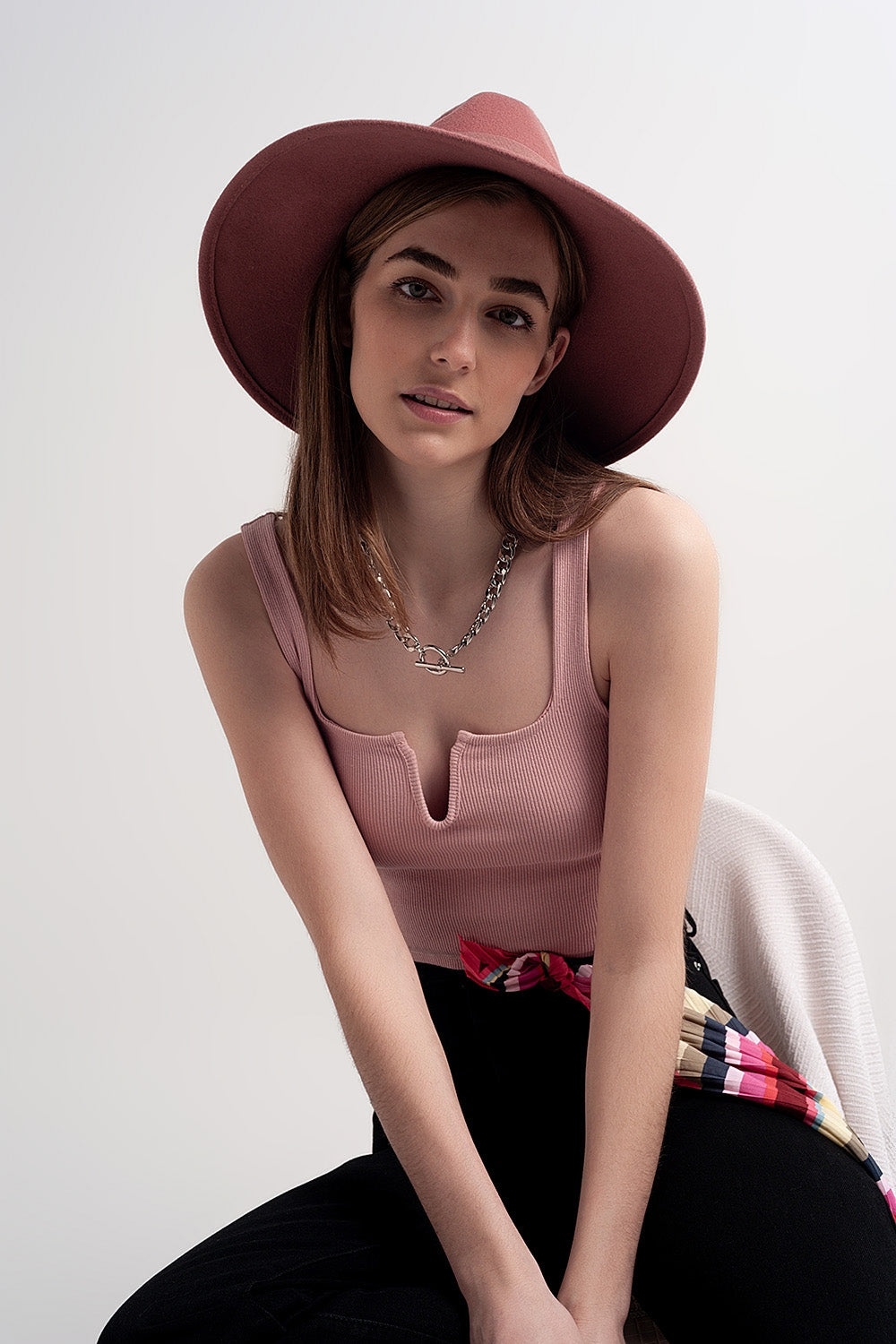 Top côtelé à encolure carrée Blush