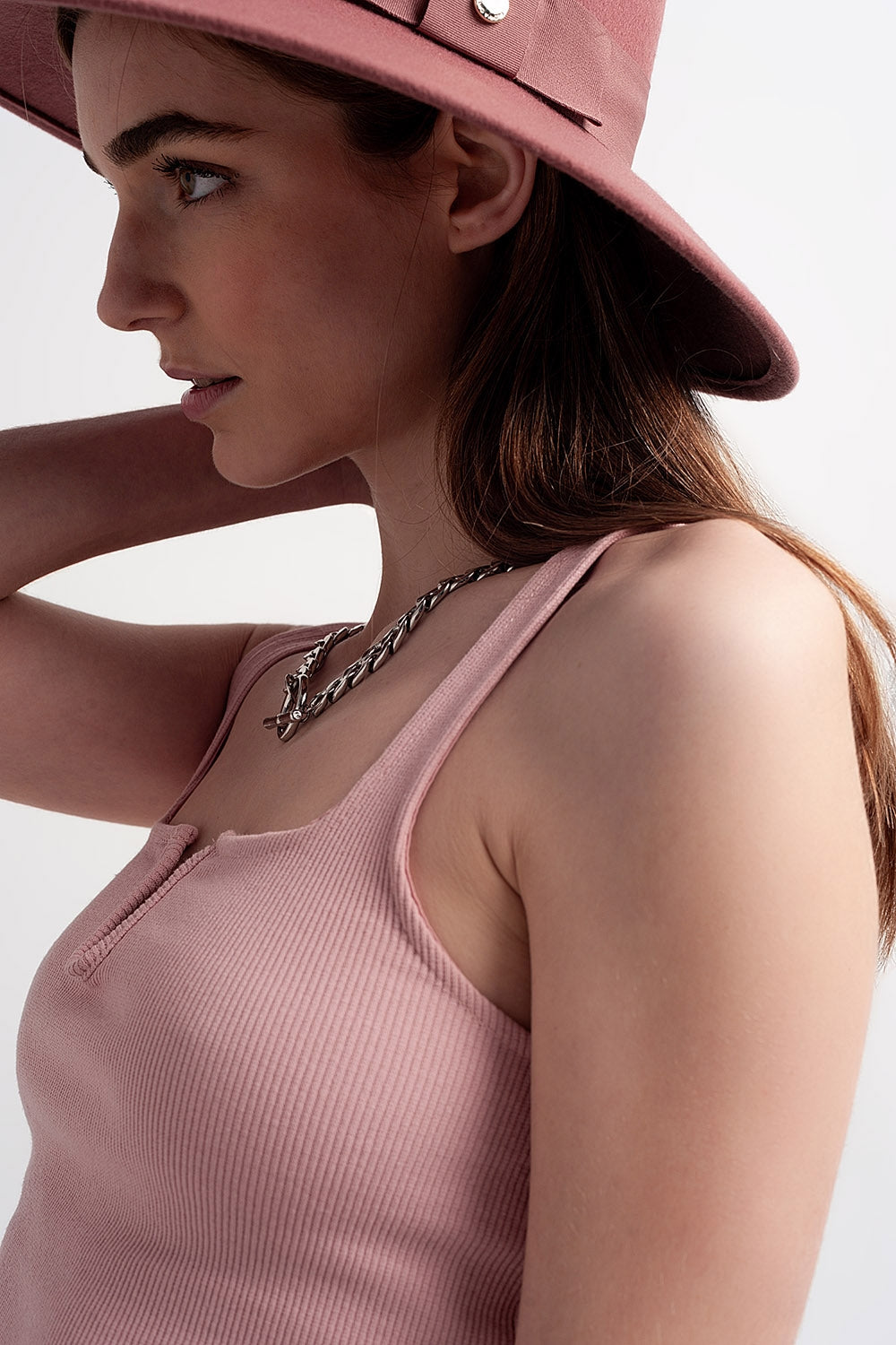 Top côtelé à encolure carrée Blush