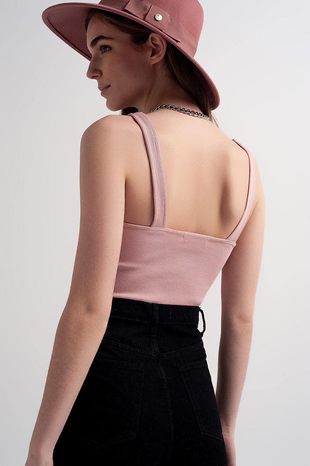 Top côtelé à encolure carrée Blush