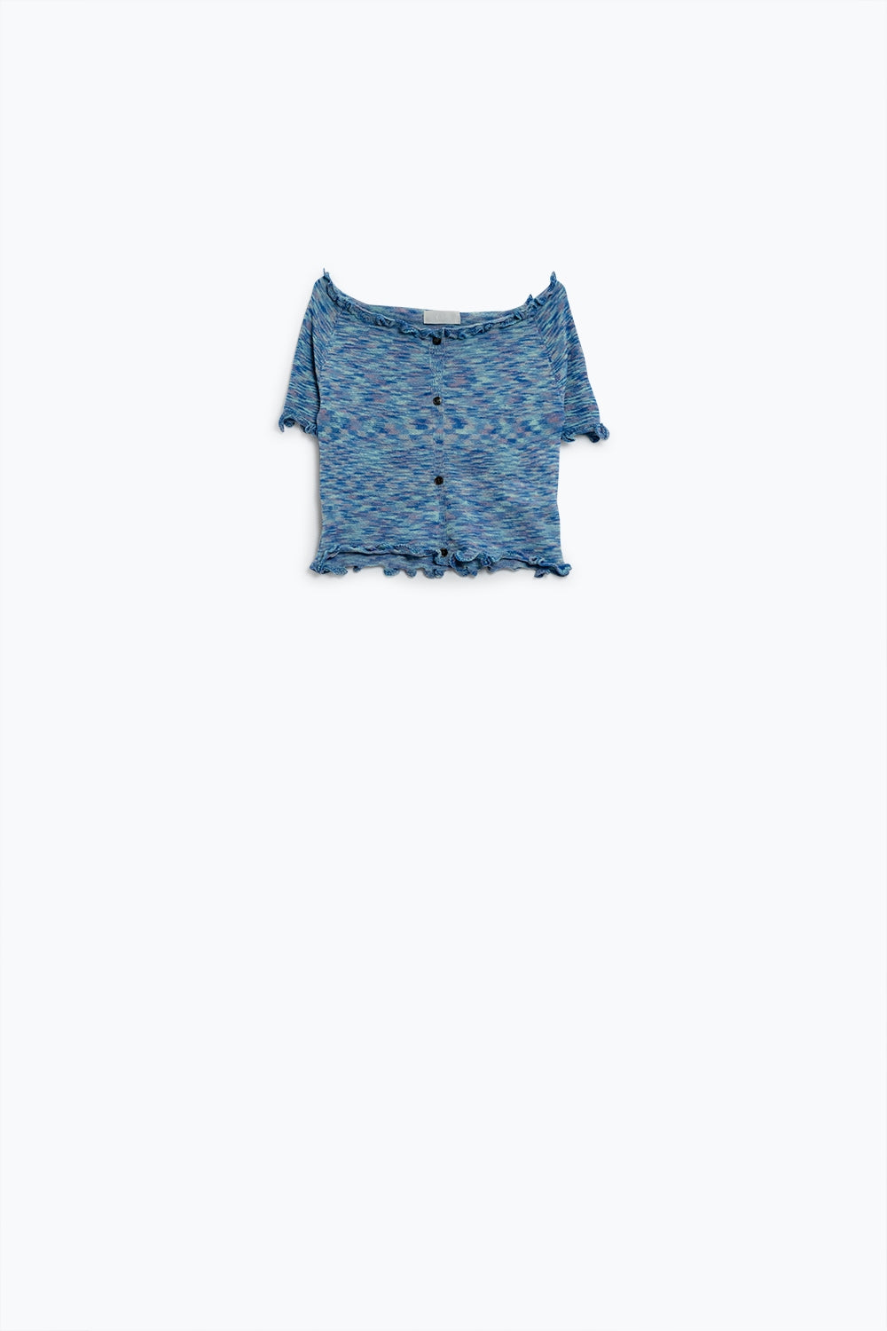Top croisé en tricot à épaules dénudées bleu