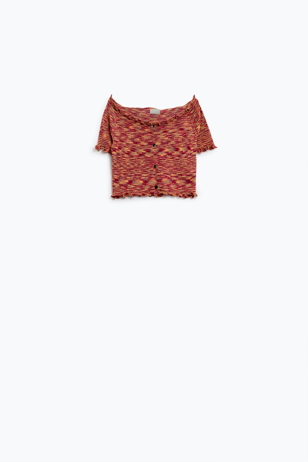Top croisé en tricot à épaules dénudées mélange rouille