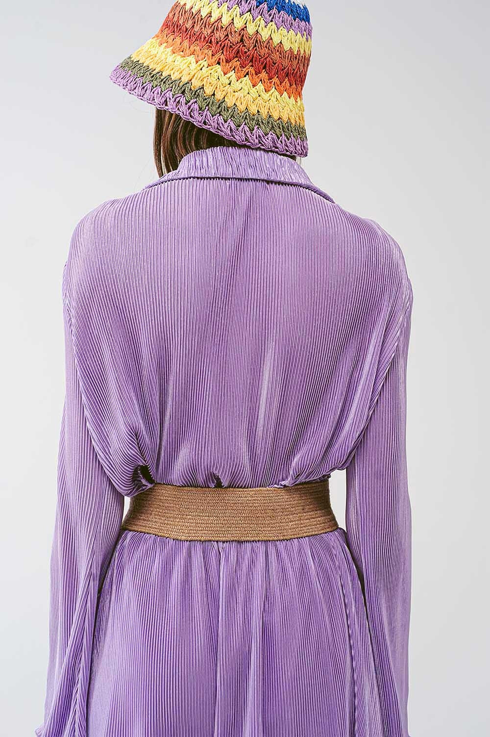 Top croisé plissé en satin lila