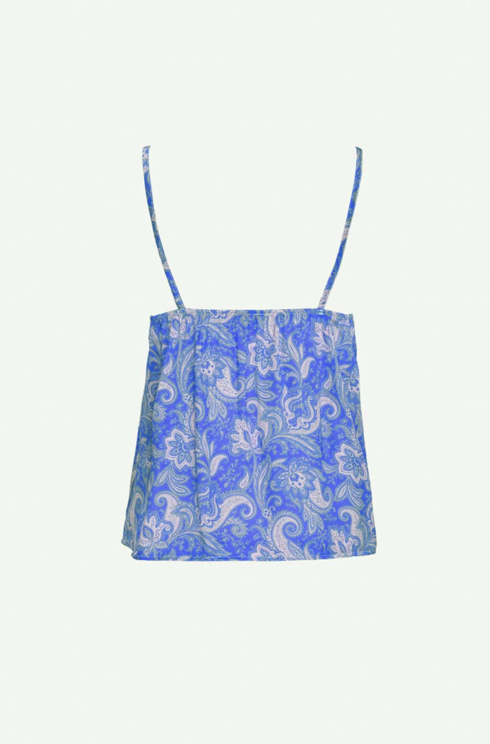 Top d'ensemble à décolleté plongeant en satin Imprimé cachemire en bleu
