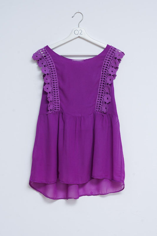 Q2 Top en broderie anglaise pourpre