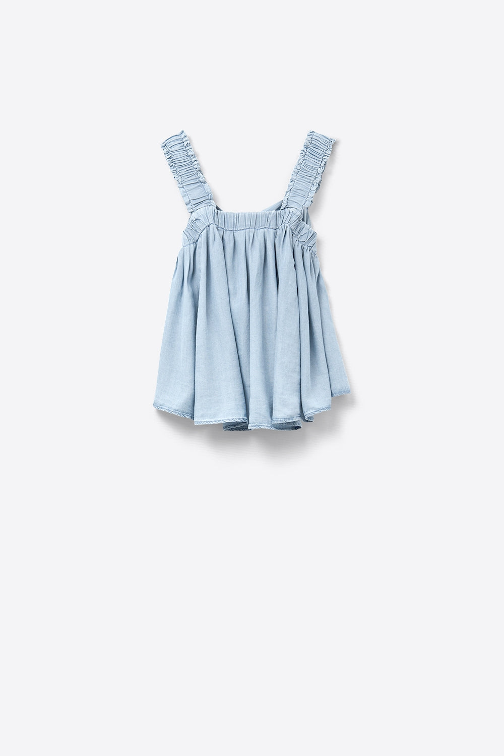 Top en tissu Tencel avec bretelles froncées en bleu