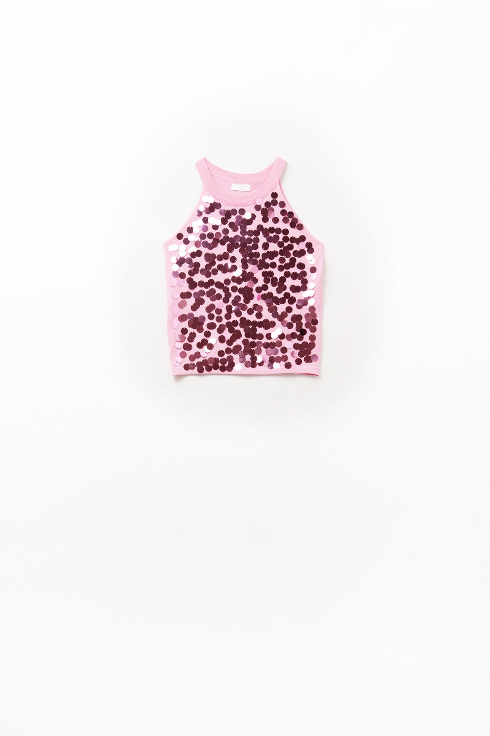 Top en tricot rose avec détails en paillettes