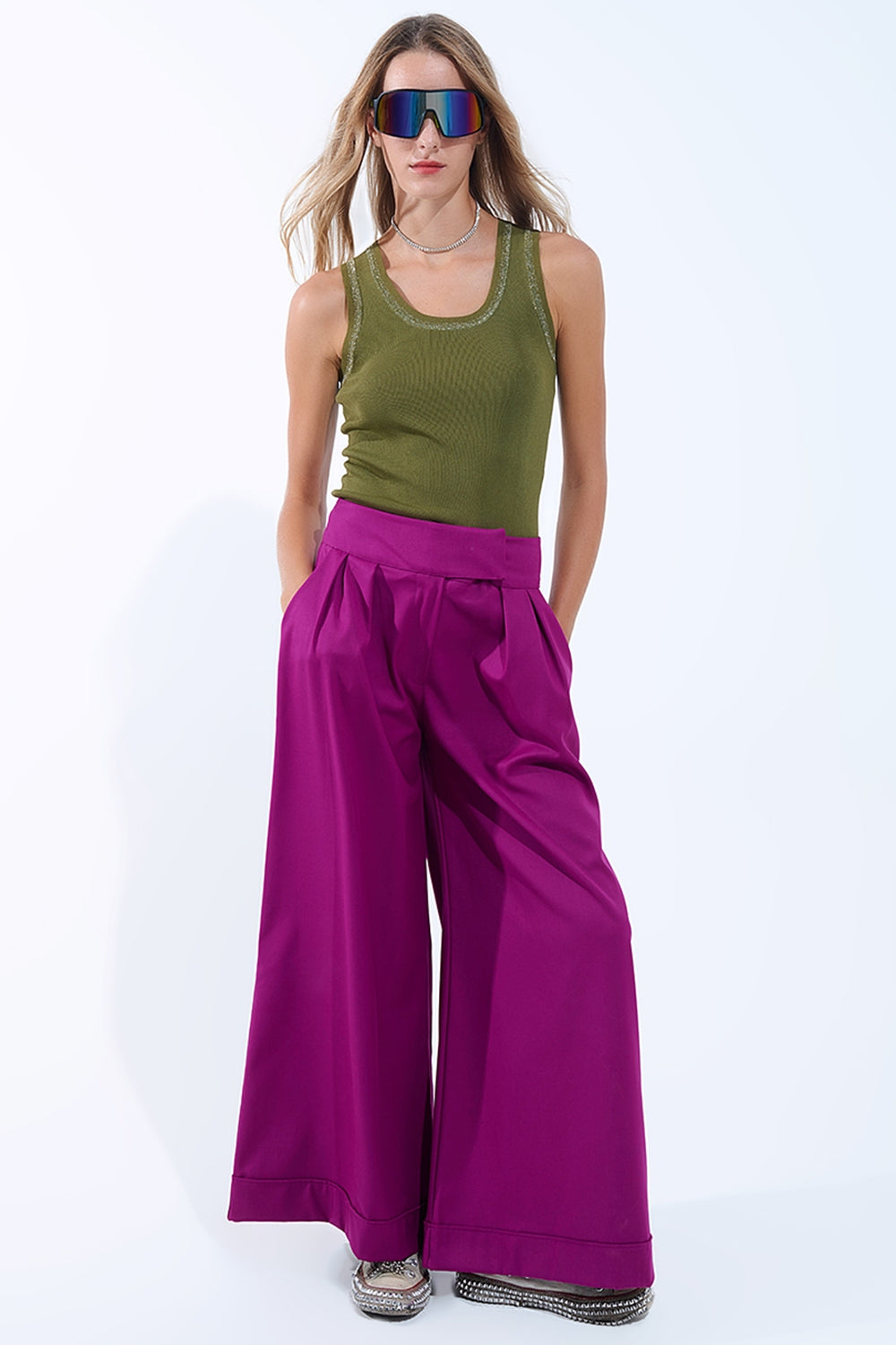 Top en tricot sans manches avec bordures métalliques Olive