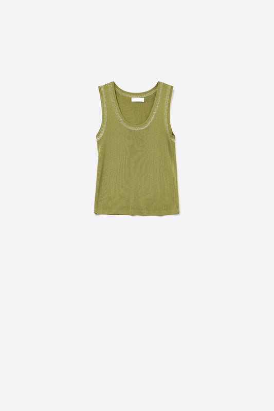 Q2 Top en tricot sans manches avec bordures métalliques Olive