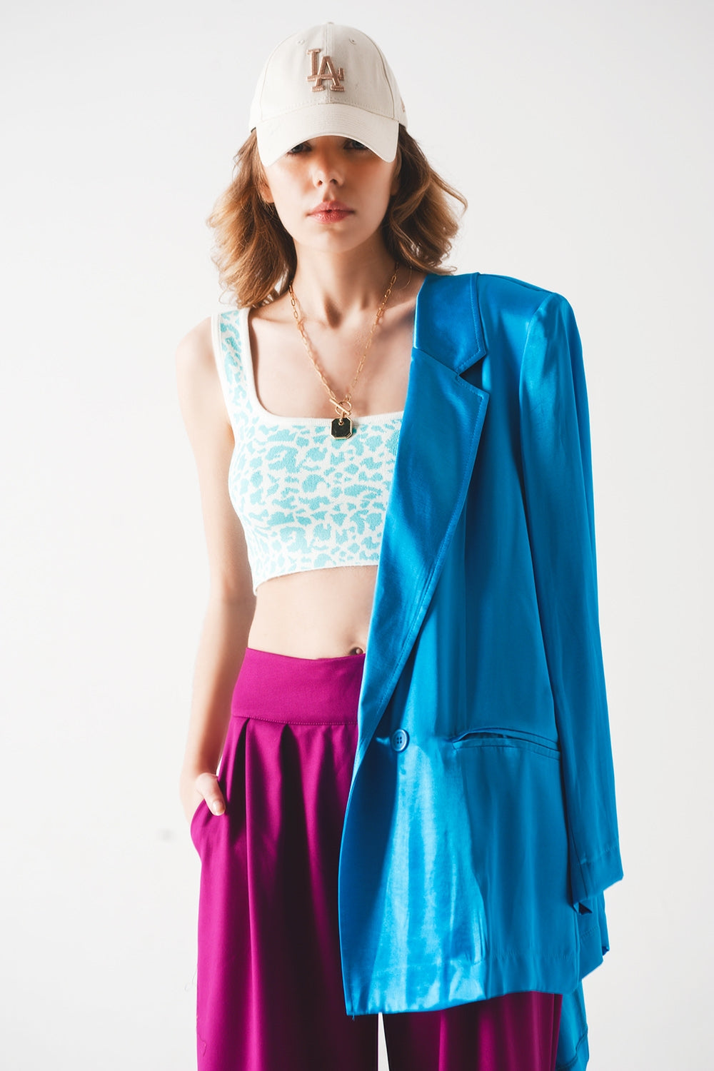 Top léger à imprimé animal turquoise