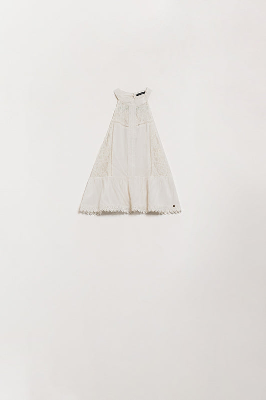 Q2 Top licou blanc avec dentelle et motif évasé