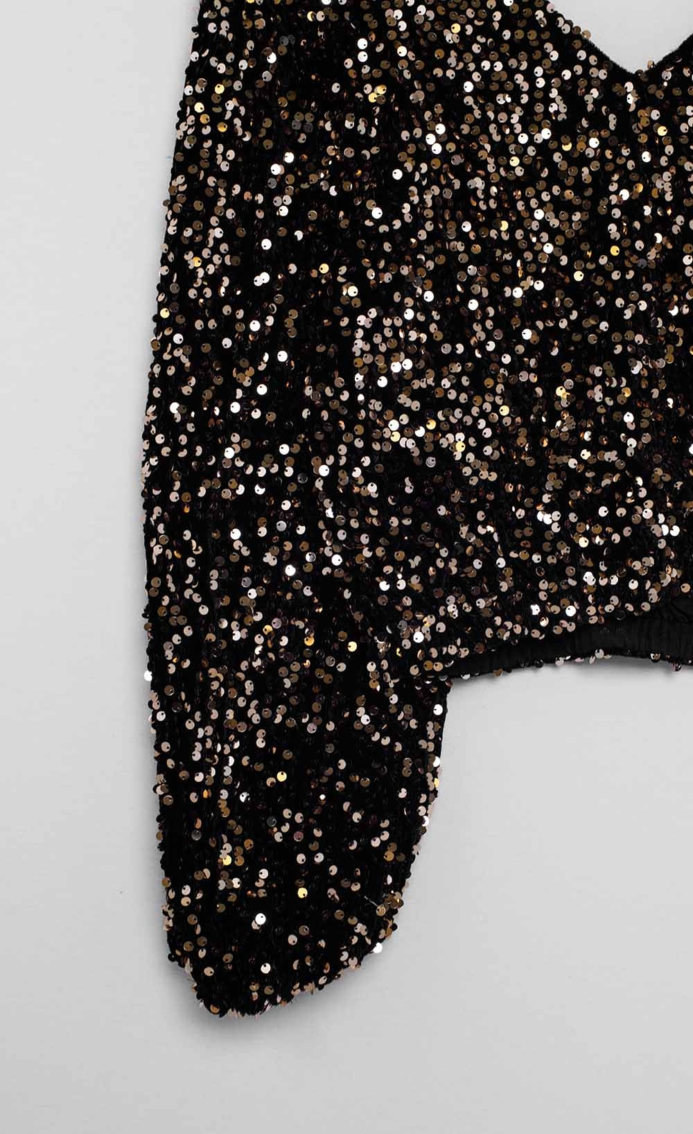 Top oversize avec manches ballon et paillettes