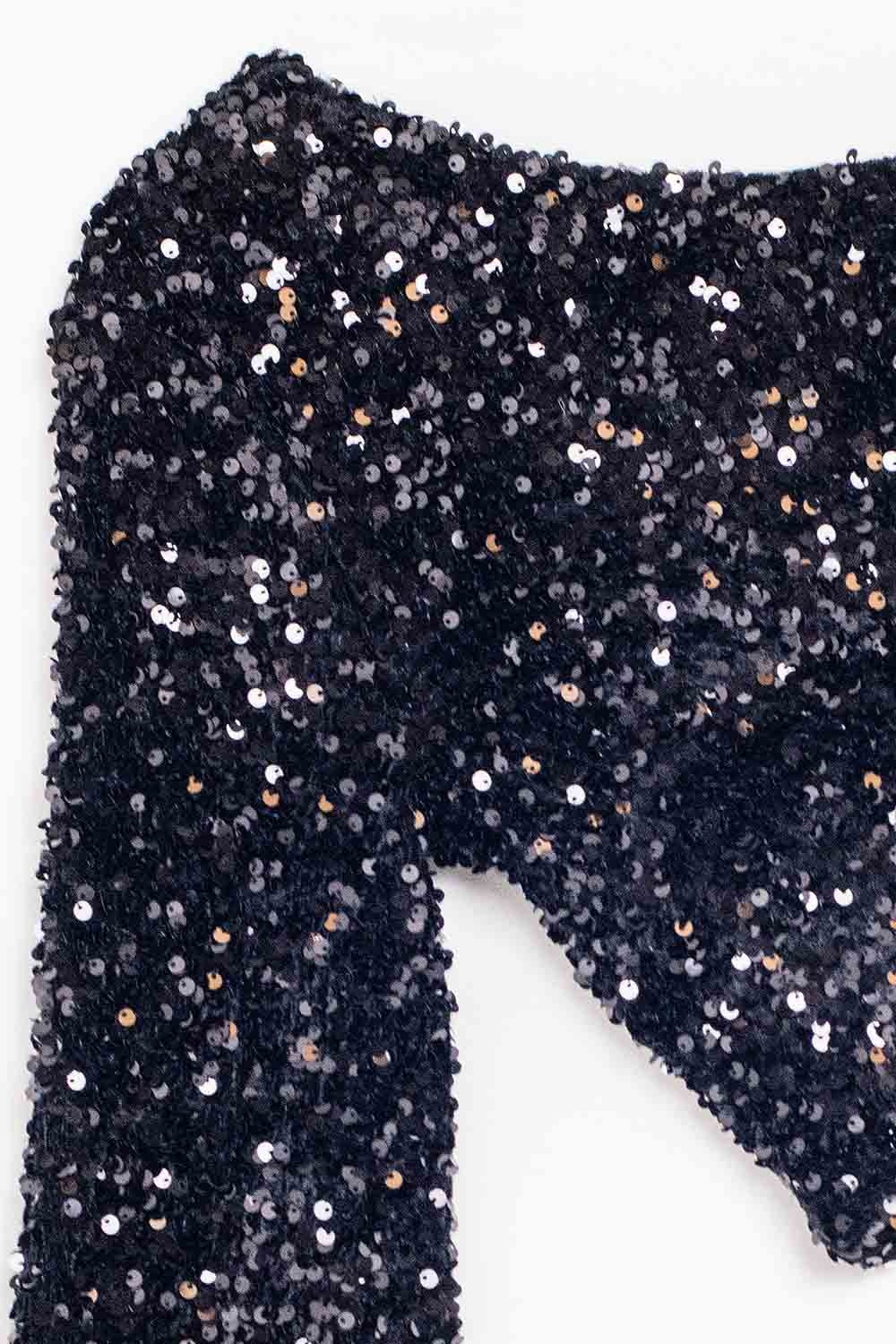 Top pailleté à une épaule en noir