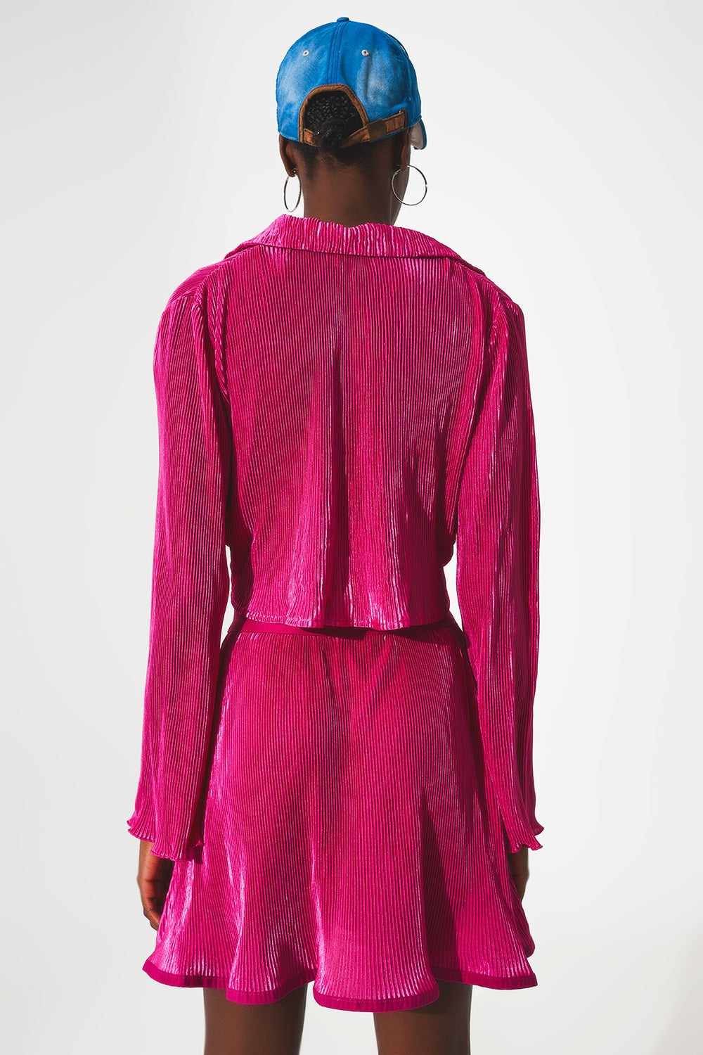 Top plissé à nouer devant en Fuchsia