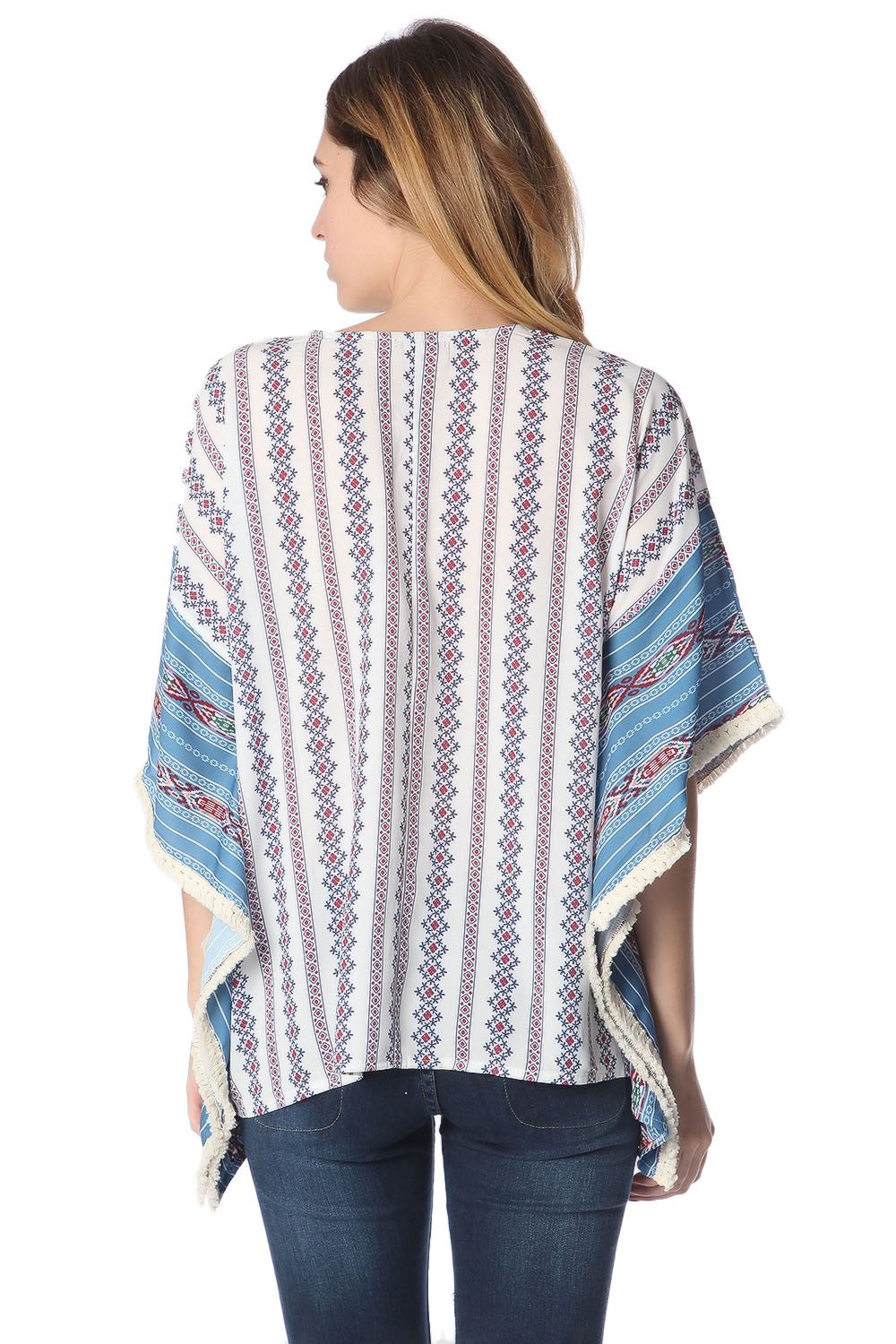 Top poncho oversize avec motif tribal bleu