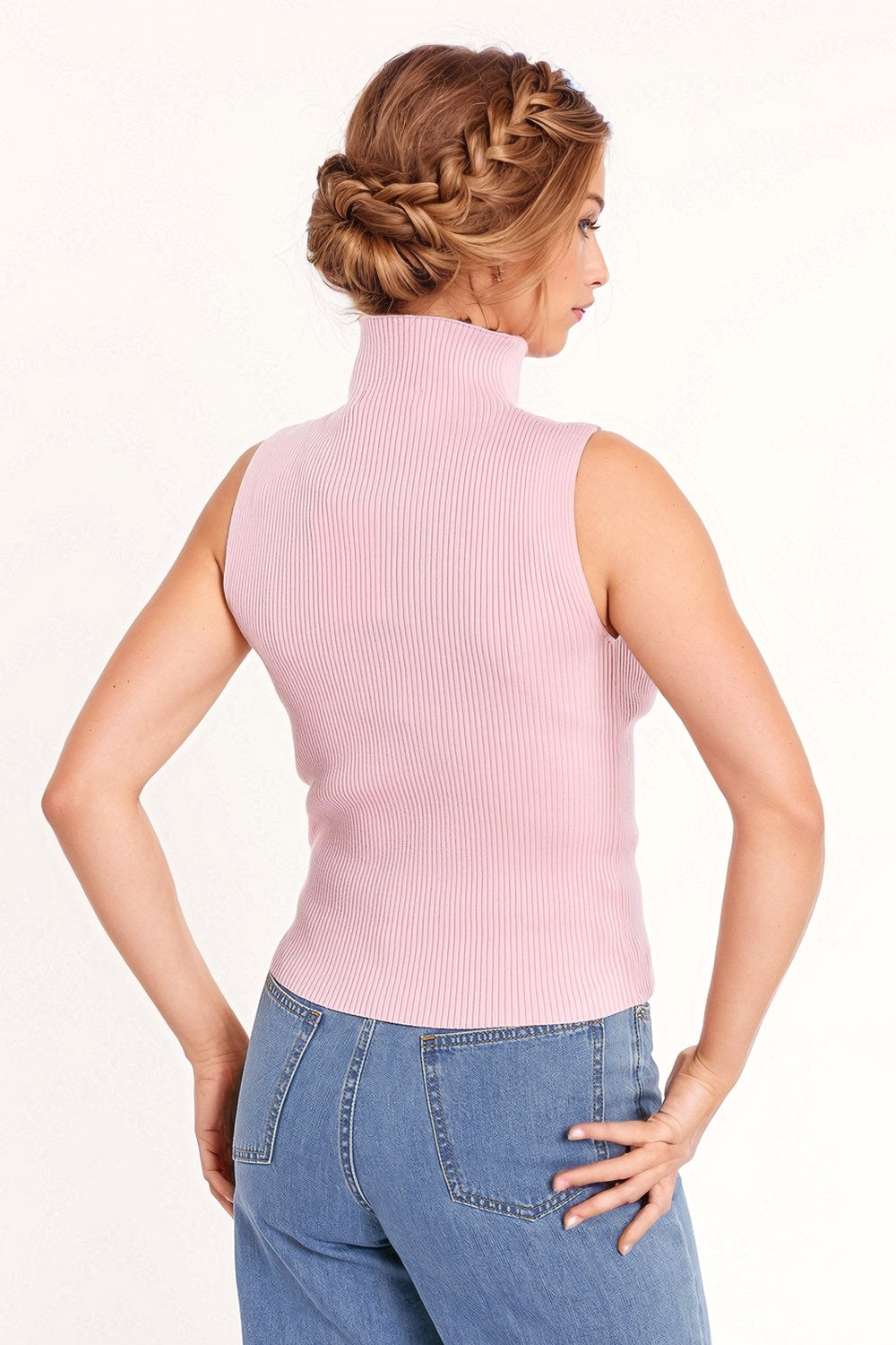 Top rose baby tricoté sans manches
