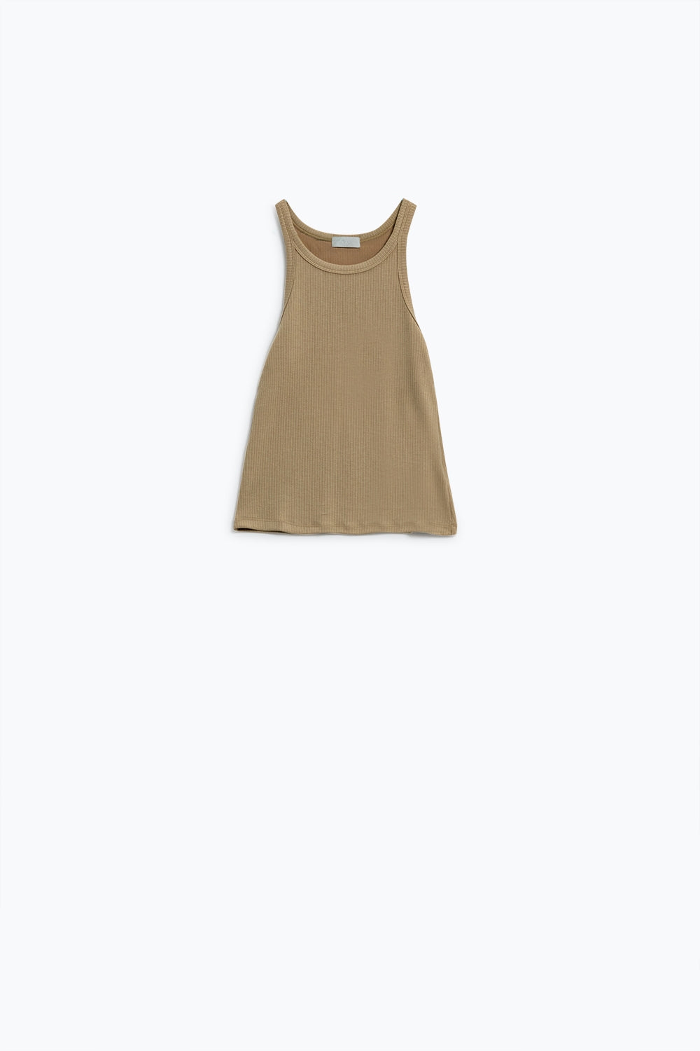 Top sans manches beige avec détails côtelés