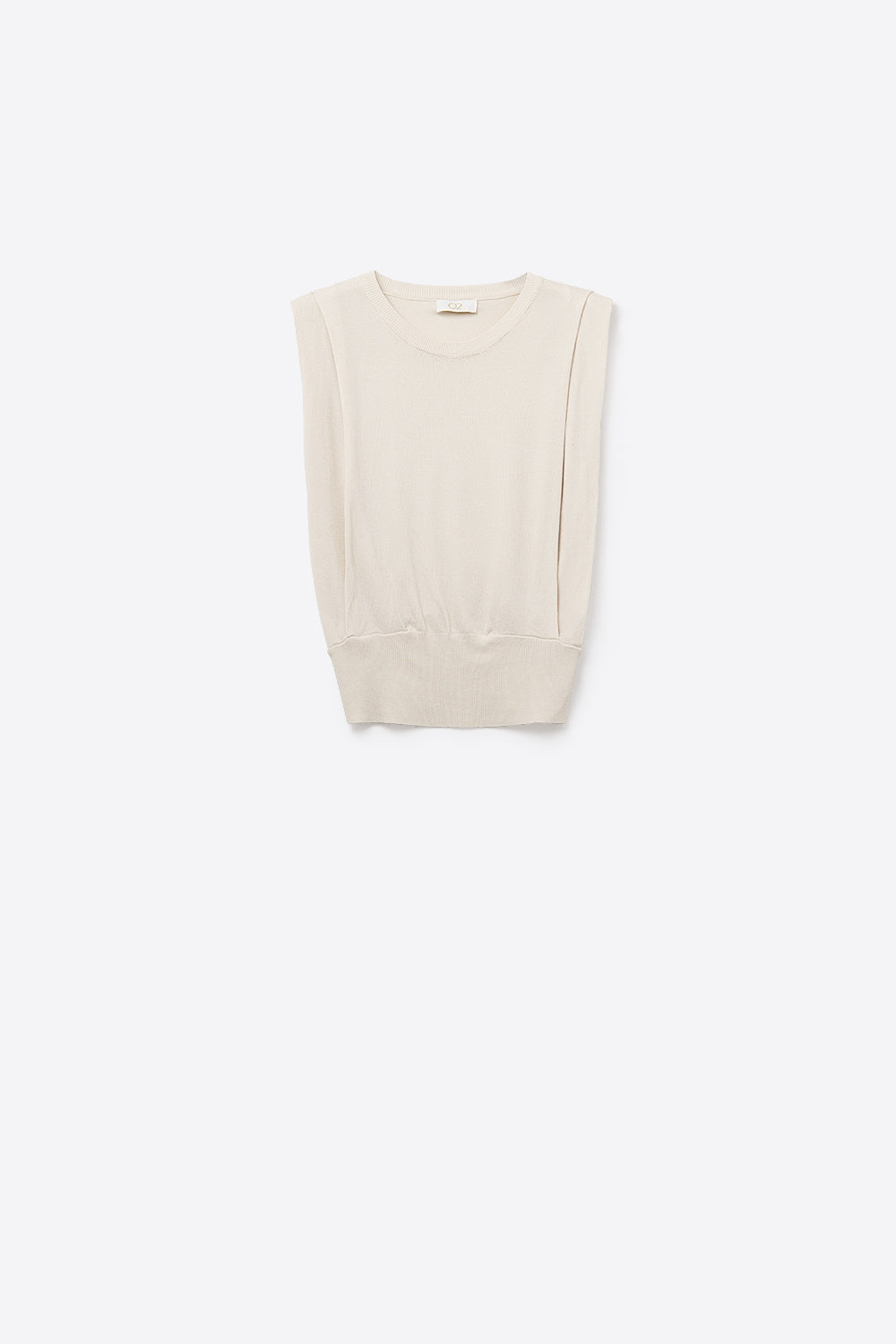 Top sans manches en tricot avec drapé aux épaules en beige
