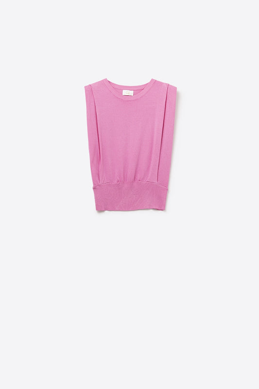 Q2 Top sans manches en tricot avec drapé aux épaules en fuchsia