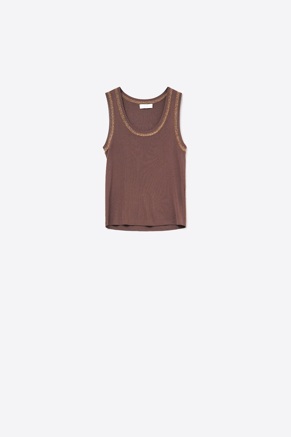 Q2 Top sans manches en tricot marron avec bordures métalliques