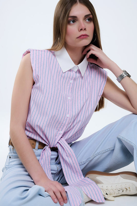 Q2 Top sans manches rose avec nœud sur le devant