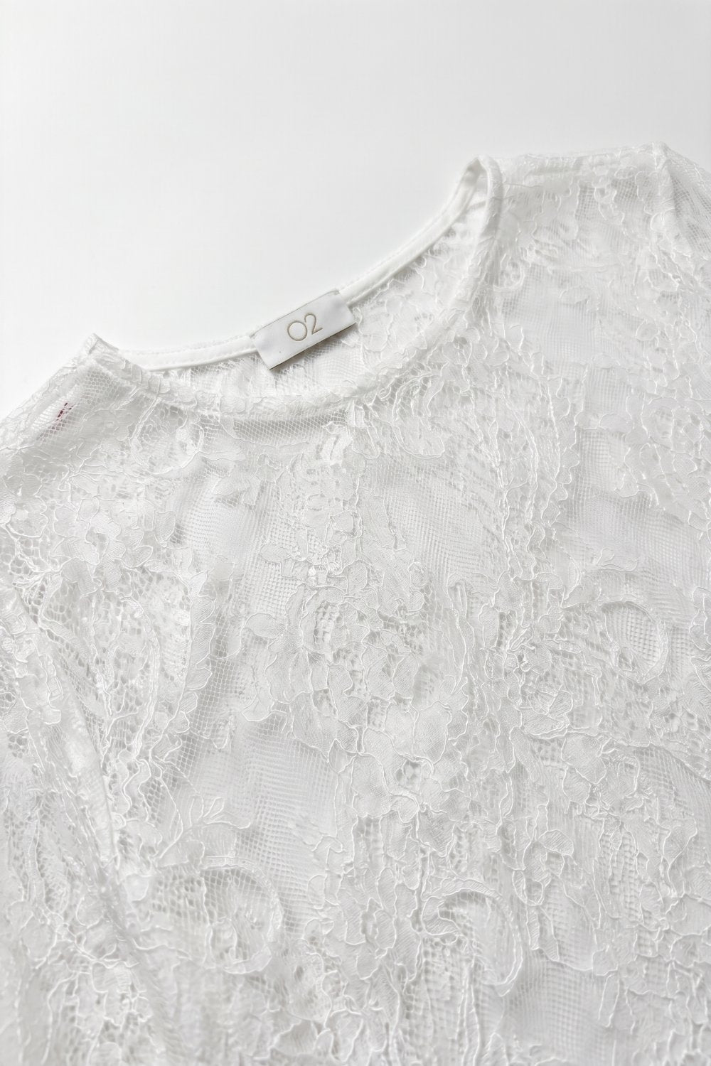 top transparent à manches longues en dentelle blanche avec détail floral
