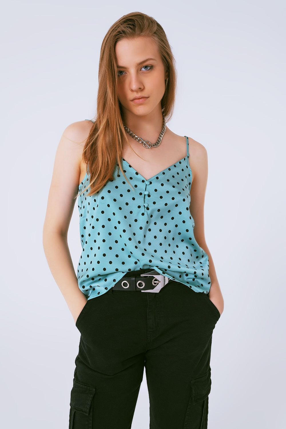 Top vert à pois