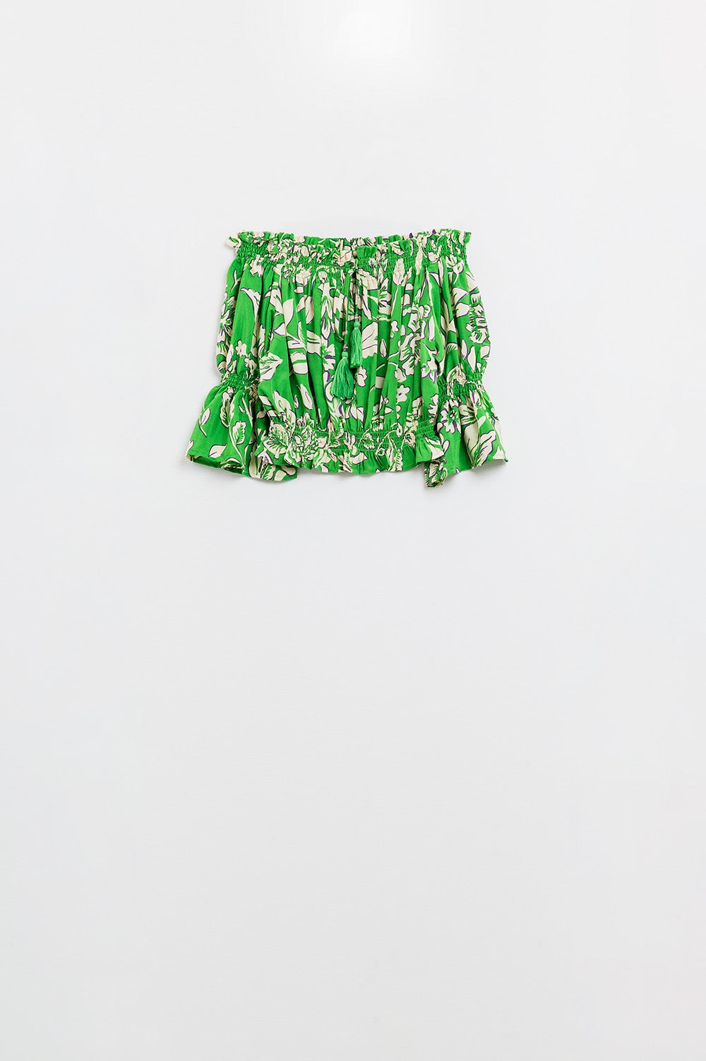 Top vert à taille élastiquée avec imprimé floral