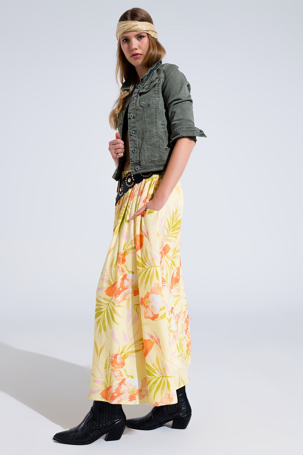 Veste camionneur ajustée en jean de couleur kaki