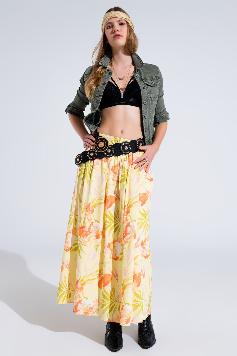 Veste camionneur ajustée en jean de couleur kaki