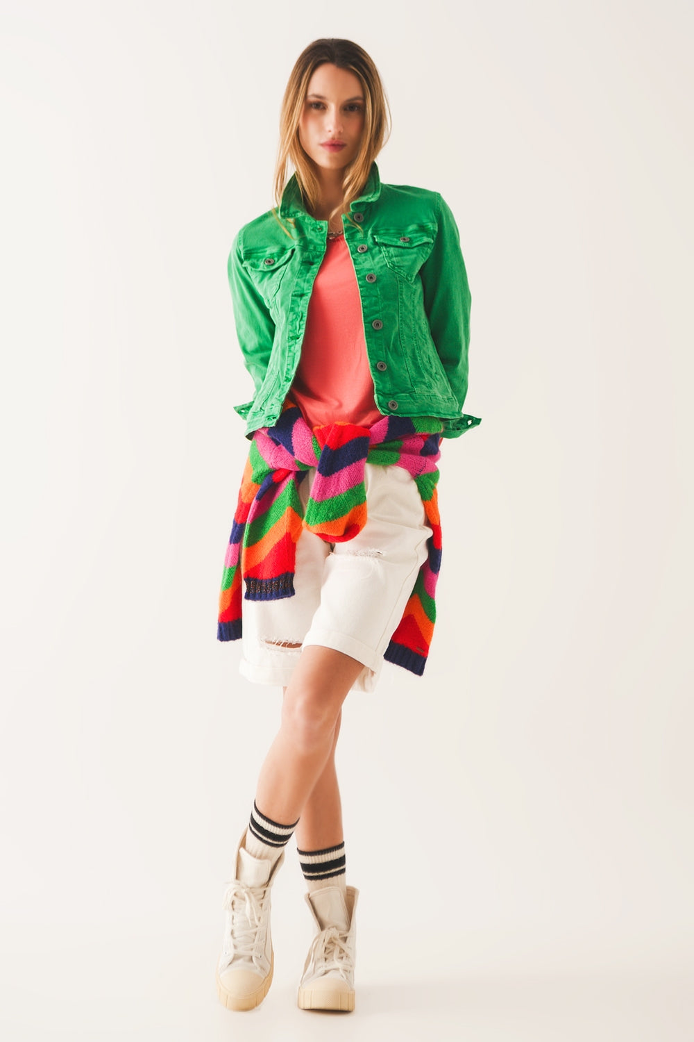 Veste camionneur ajustée en jean de couleur vert