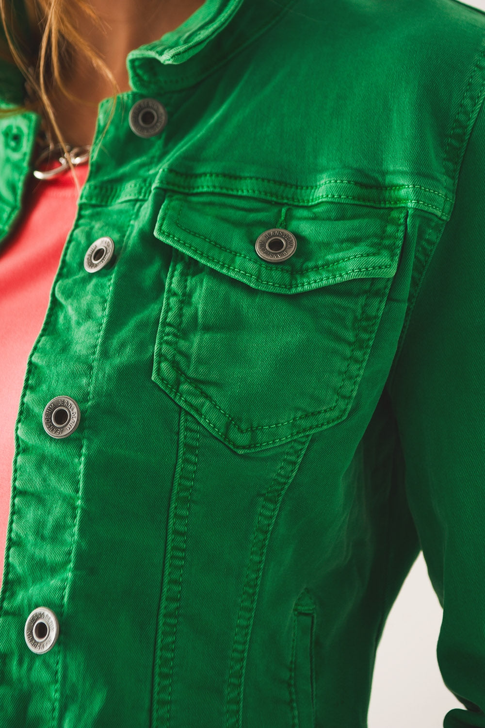 Veste camionneur ajustée en jean de couleur vert