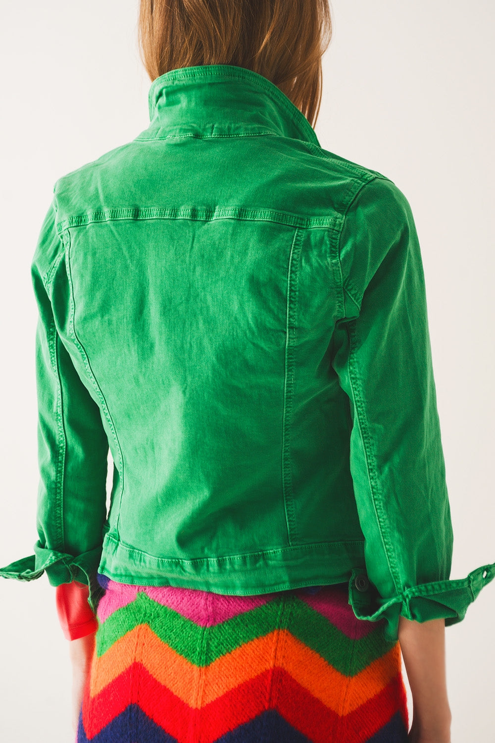 Veste camionneur ajustée en jean de couleur vert
