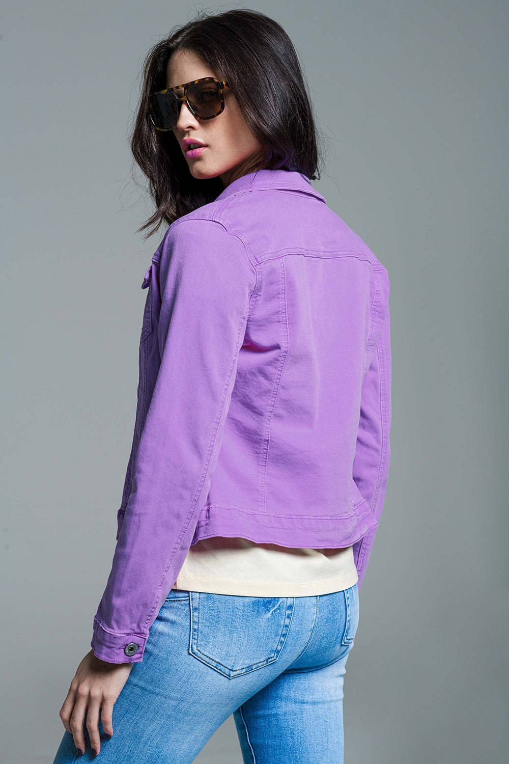 Veste camionneur en denim slim en lilas