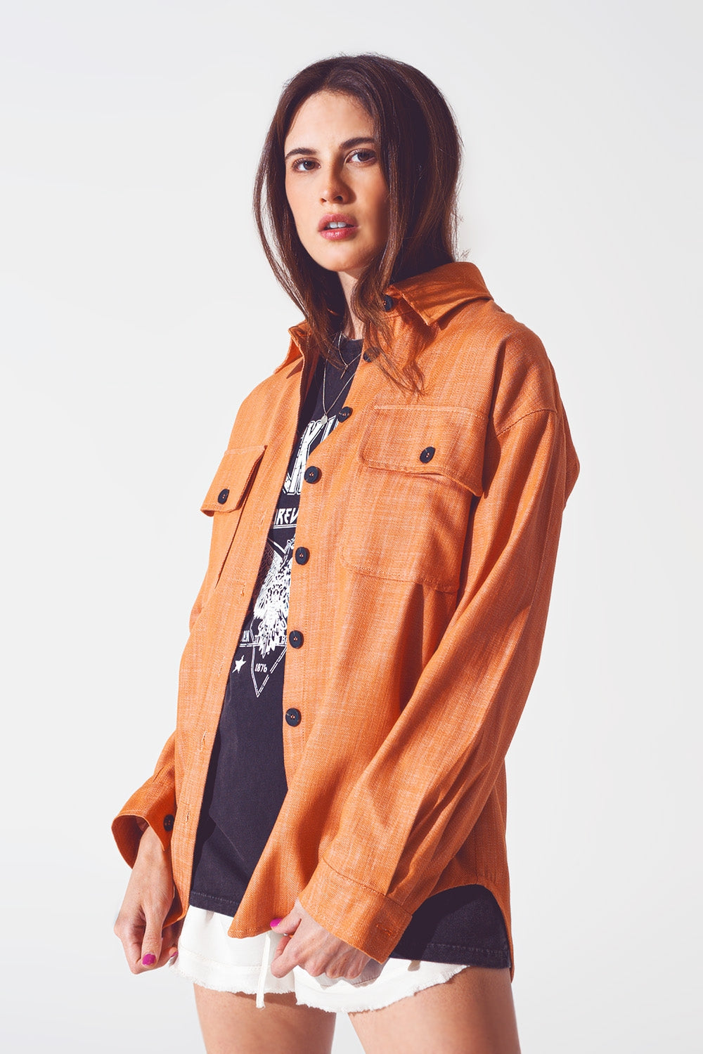 Veste chemise aux manches longues Orange