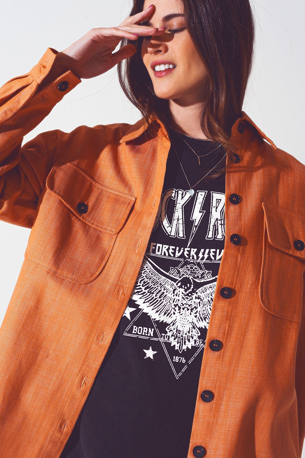 Veste chemise aux manches longues Orange