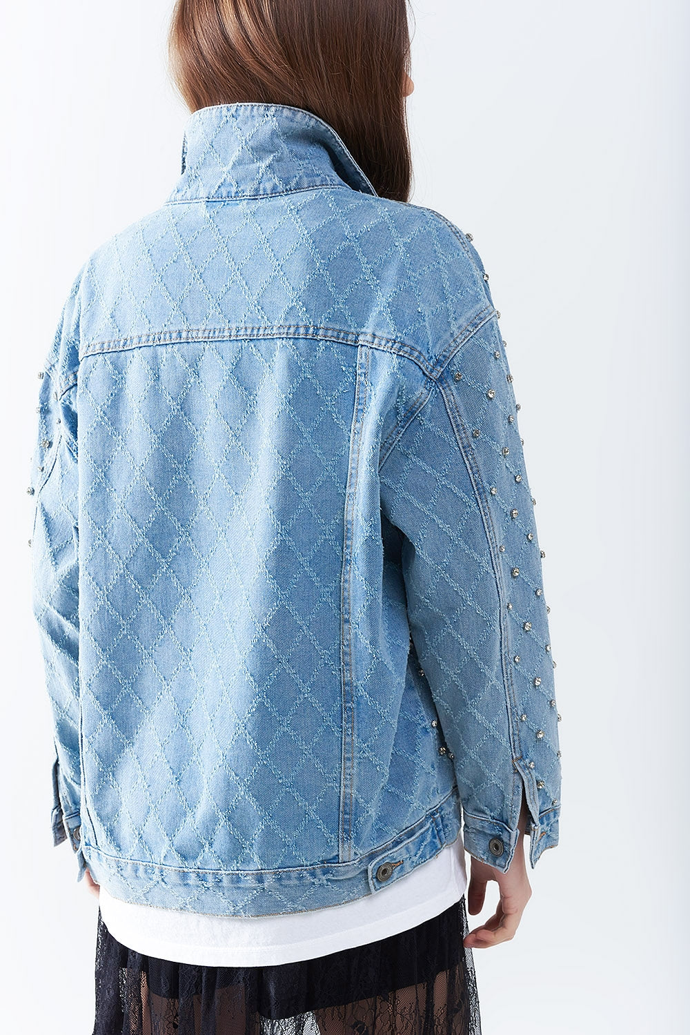 Veste en jean large avec strass en motif losange