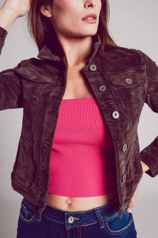 Q2 Veste en velours côtelé marron