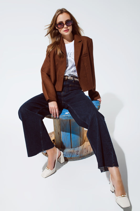 Q2 Veste oversized à carreaux avec détails métalliques en marron