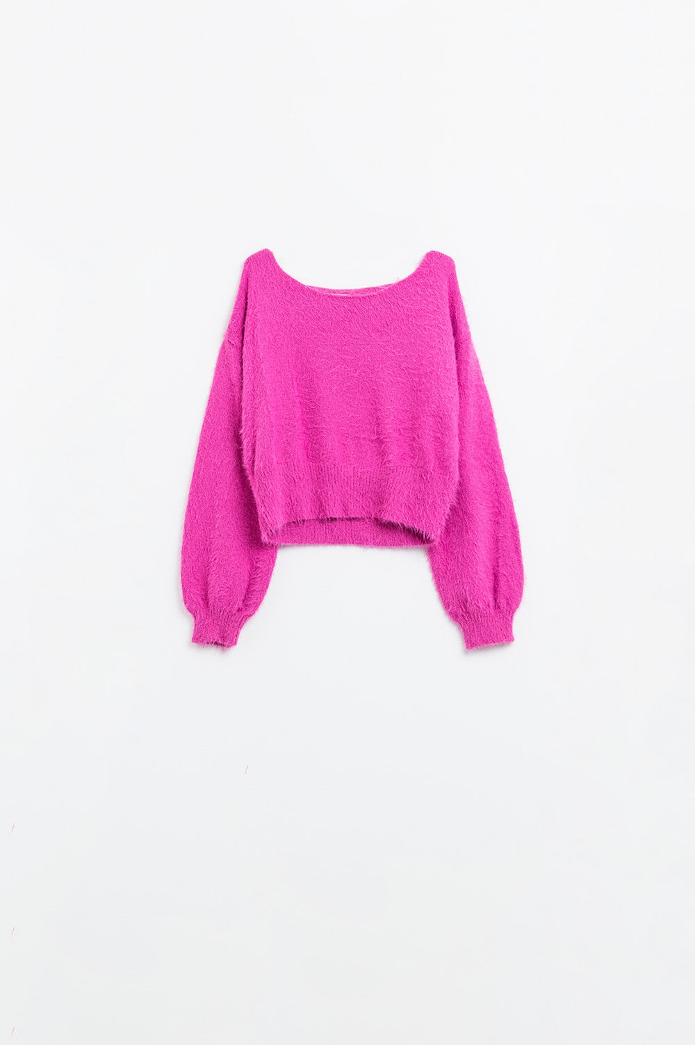pull cropped fluffy en fuchsia ajusté à la taille