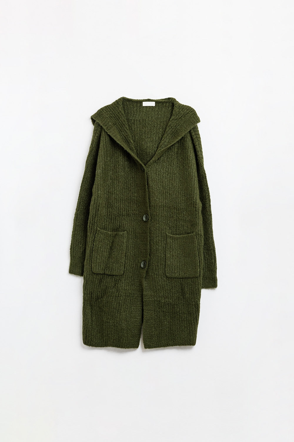 Cardigan long côtelé avec poches et capuche en kaki