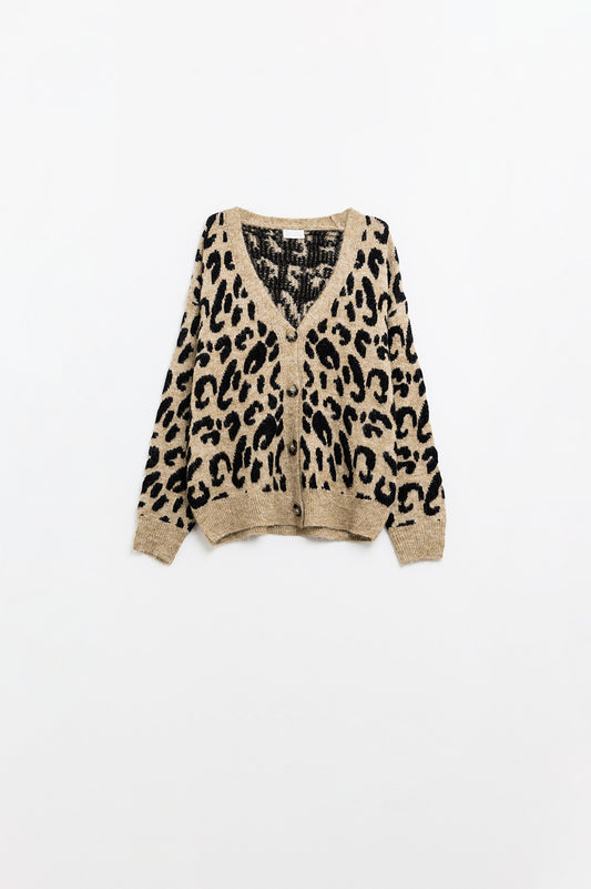cardigan imprimé léopard en maille douce