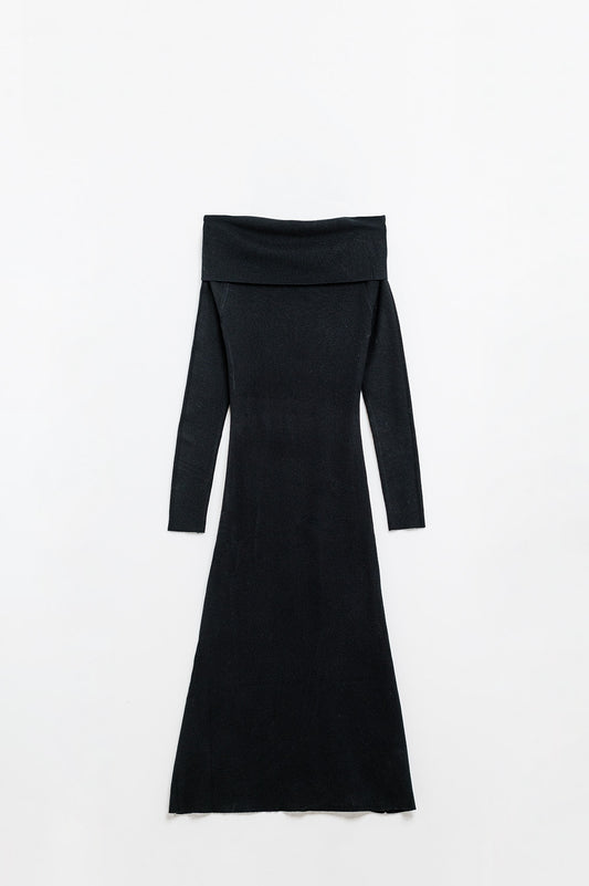 Robe longue à larges bretelles en maille noir