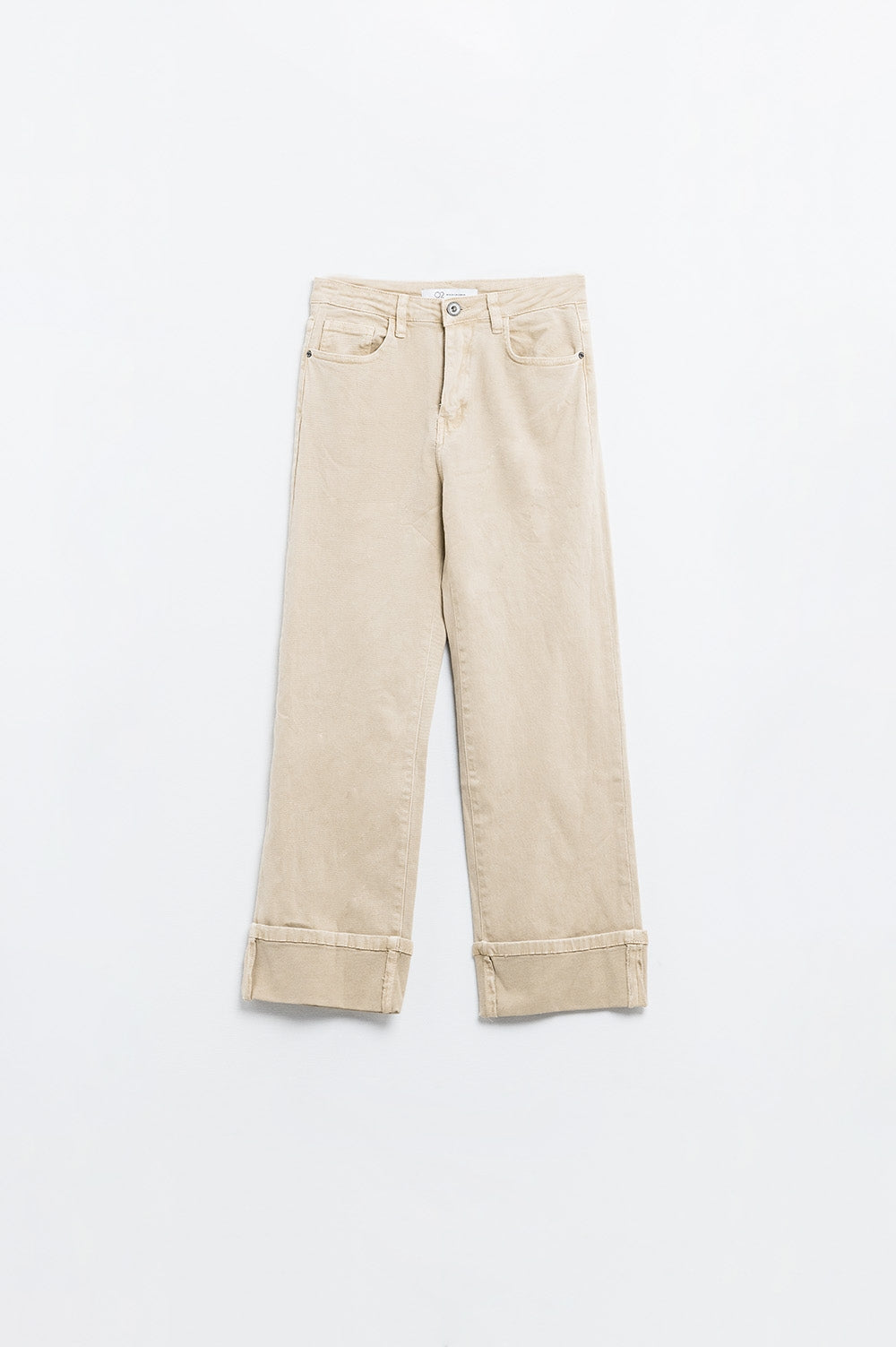Pantalon à jambe droite et ourlet court en beige foncé