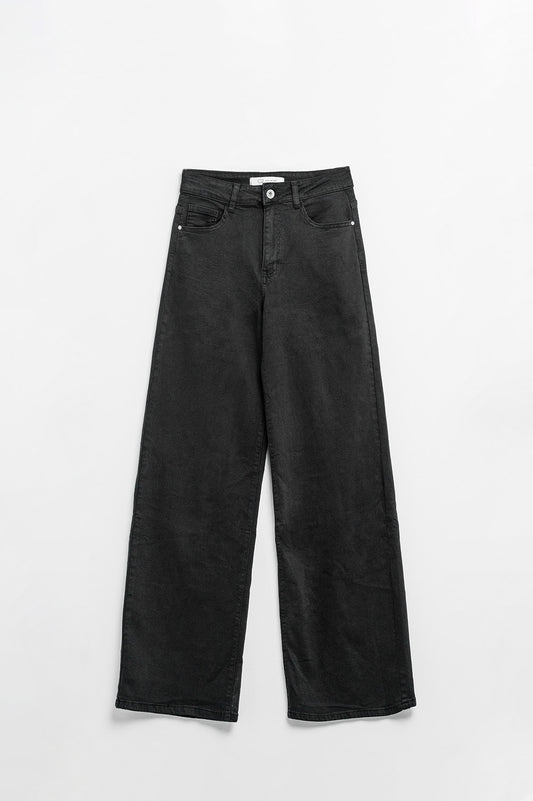 Pantalon large noir à taille haute