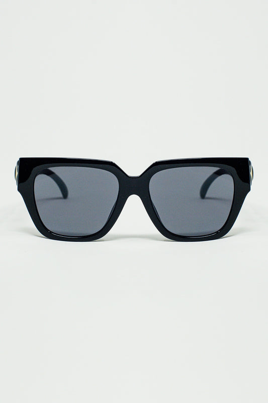 lunettes de soleil noires épaisses géométriques avec verres noirs